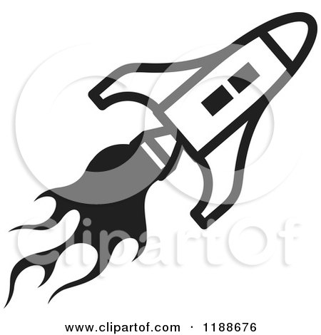 Clipart of a Black and White Rocket Shuttle Icon - Royalty Free Vector Illustration by Lal Perera