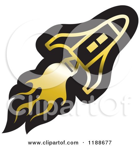 Clipart of a Black and Gold Rocket Shuttle Icon - Royalty Free Vector Illustration by Lal Perera
