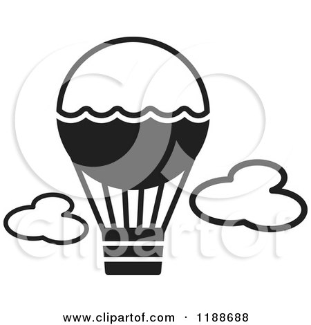 Clipart of a Black and White Hot Air Balloon Icon - Royalty Free Vector Illustration by Lal Perera