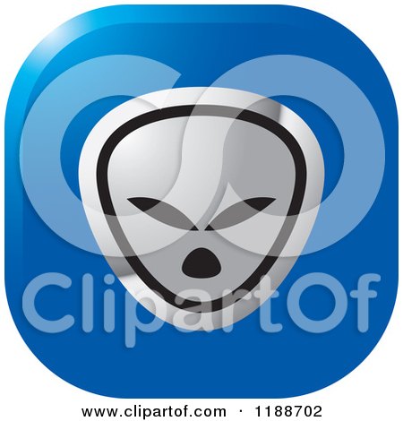 Clipart of a Square Silver and Blue Alien Icon - Royalty Free Vector Illustration by Lal Perera