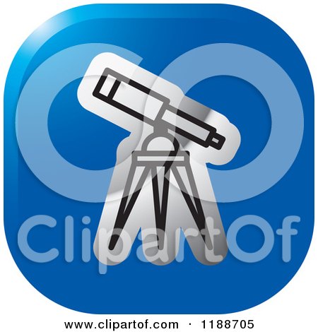 Clipart of a Square Blue and Gold Telescope Icon - Royalty Free Vector Illustration by Lal Perera