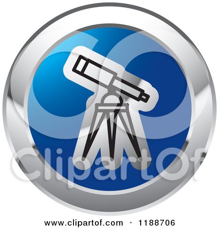Clipart of a Round Blue and Chrome Telescope Icon - Royalty Free Vector Illustration by Lal Perera