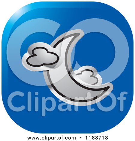 Clipart of a Square Blue and Silver Crescent Moon and Clouds Icon - Royalty Free Vector Illustration by Lal Perera