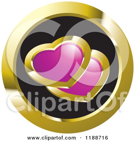 Clipart of a Round Gold and Black Icon with Two Hearts - Royalty Free Vector Illustration by Lal Perera