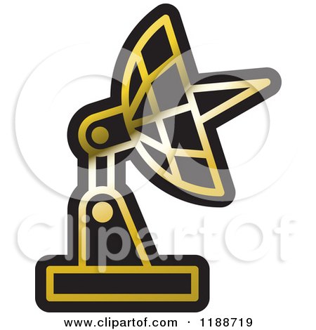 Clipart of a Black and Gold Satellite Dish Icon - Royalty Free Vector Illustration by Lal Perera