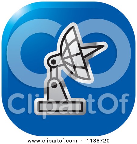 Clipart of a Square Blue and Silver Satellite Dish Icon - Royalty Free Vector Illustration by Lal Perera