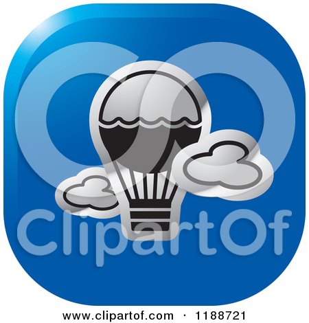 Clipart of a Square Blue and Silver Hot Air Balloon Icon - Royalty Free Vector Illustration by Lal Perera