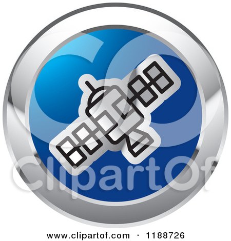 Clipart of a Round Blue and Silver Space Satellite Icon - Royalty Free Vector Illustration by Lal Perera
