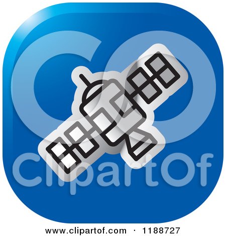 Clipart of a Square Blue and Silver Space Satellite Icon - Royalty Free Vector Illustration by Lal Perera