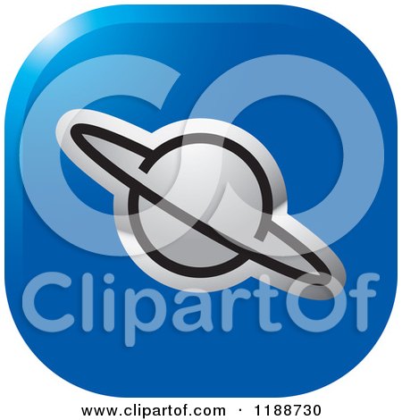 Clipart of a Square Silver and Blue Planet Icon - Royalty Free Vector Illustration by Lal Perera