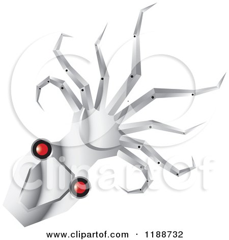 Clipart of a Silver Robotic Octopus with Red Eyes - Royalty Free Vector Illustration by Lal Perera