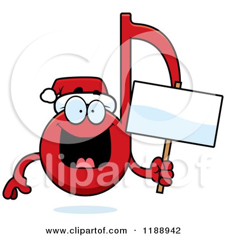 Cartoon of a Happy Christmas Music Note Mascot Holding a Sign - Royalty Free Vector Clipart by Cory Thoman