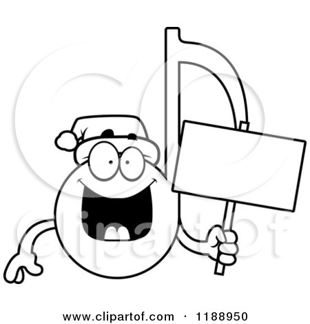 Cartoon of a Black and White Happy Christmas Music Note Mascot Holding a Sign - Royalty Free Vector Clipart by Cory Thoman