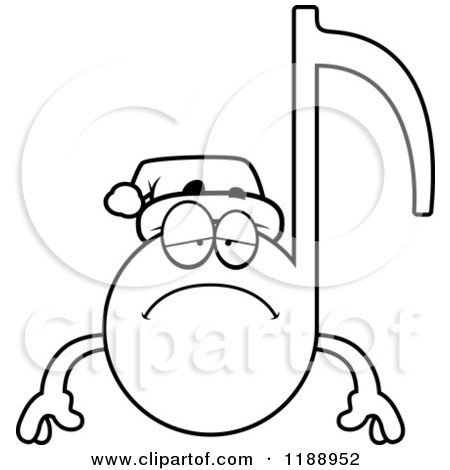 Cartoon of a Black and White Depressed Christmas Music Note Mascot - Royalty Free Vector Clipart by Cory Thoman
