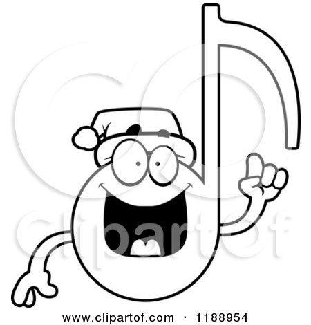Cartoon of a Black and White Happy Christmas Music Note Mascot with an Idea - Royalty Free Vector Clipart by Cory Thoman