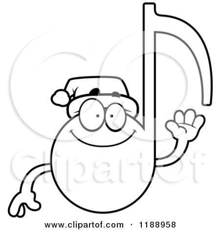 Cartoon of a Black and White Happy Waving Christmas Music Note Mascot - Royalty Free Vector Clipart by Cory Thoman