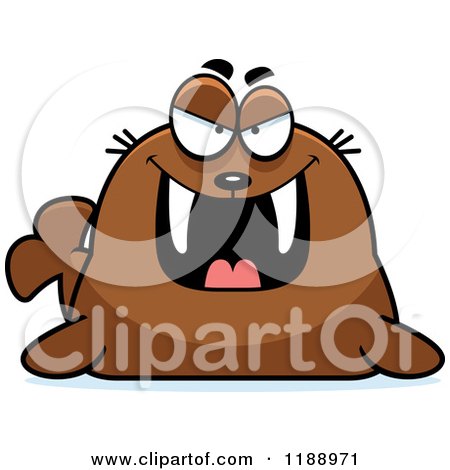 Cartoon of a Grinning Evil Walrus Mascot - Royalty Free Vector Clipart by Cory Thoman