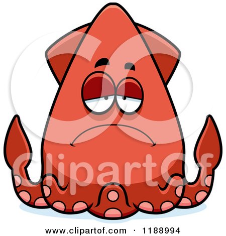 Cartoon of a Depressed Squid - Royalty Free Vector Clipart by Cory Thoman
