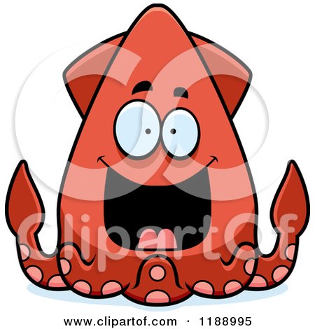 Cartoon of a Grinning Happy Squid - Royalty Free Vector Clipart by Cory Thoman