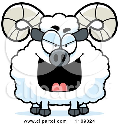 Cartoon of a Grinning Evil Ram Mascot - Royalty Free Vector Clipart by Cory Thoman