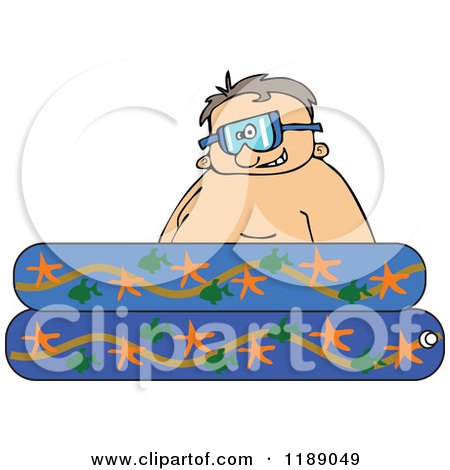 Cartoon of a Happy Boy Wearing Goggles in a Kiddie Pool - Royalty Free Vector Clipart by djart