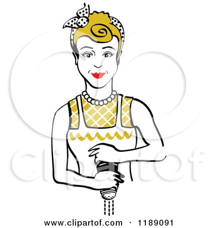 Clipart of a Retro Dirty Blond Housewife or Maid Woman Grinding Fresh Pepper - Royalty Free Vector Illustration by Andy Nortnik