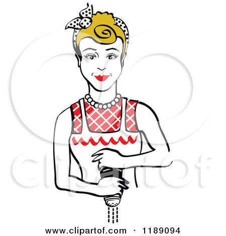 Clipart of a Retro Dirty Blond Housewife or Maid Woman Grinding Fresh Pepper 2 - Royalty Free Vector Illustration by Andy Nortnik