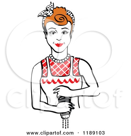 Clipart of a Retro Redhead Housewife or Maid Woman Grinding Fresh Pepper 2 - Royalty Free Vector Illustration by Andy Nortnik