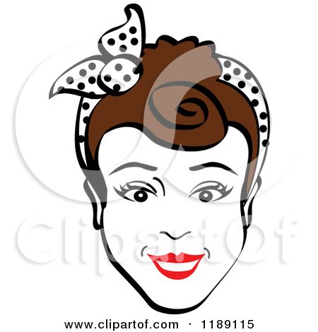 Clipart of a Happy Retro Brunette Woman Smiling and Wearing a Scarf in Her Hair - Royalty Free Vector Illustration by Andy Nortnik