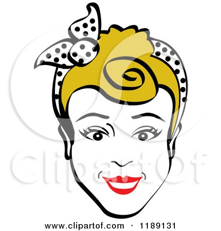 Clipart of a Happy Retro Dirty Blond Woman Smiling and Wearing a Scarf in Her Hair - Royalty Free Vector Illustration by Andy Nortnik