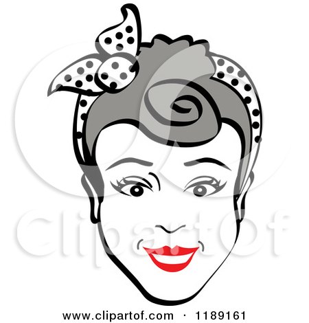 Clipart of a Happy Retro Gray Haired Woman Smiling and Wearing a Scarf in Her Hair - Royalty Free Vector Illustration by Andy Nortnik