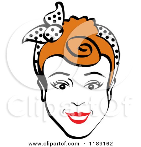 Clipart of a Happy Retro Redhead Woman Smiling and Wearing a Scarf in Her Hair - Royalty Free Vector Illustration by Andy Nortnik