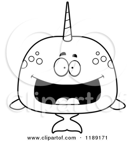 Cartoon of a Black And White Happy Grinning Narwhal - Royalty Free Vector Clipart by Cory Thoman