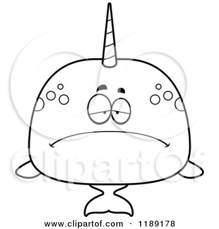 Cartoon of a Black And White Depressed Narwhal - Royalty Free Vector Clipart by Cory Thoman
