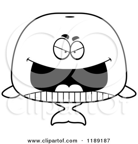 Cartoon of a Black And White Grinning Evil Whale Mascot - Royalty Free Vector Clipart by Cory Thoman