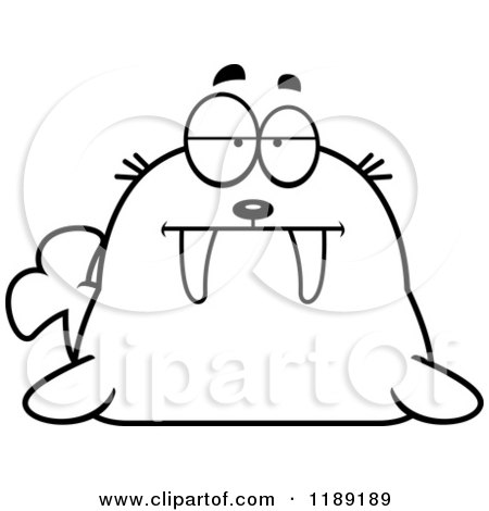 Cartoon of a Black and White Bored or Skeptical Walrus Mascot - Royalty Free Vector Clipart by Cory Thoman