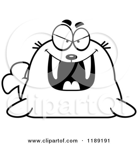Cartoon of a Black and White Grinning Evil Walrus Mascot - Royalty Free Vector Clipart by Cory Thoman