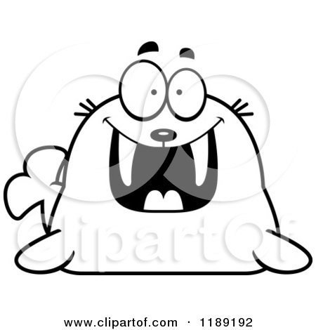 Cartoon of a Black and White Happy Grinning Walrus Mascot - Royalty Free Vector Clipart by Cory Thoman