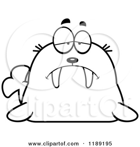 Cartoon of a Black and White Depressed Walrus Mascot - Royalty Free Vector Clipart by Cory Thoman
