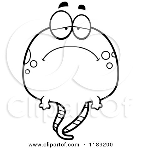 Cartoon of a Black And White Depressed Tadpole Mascot - Royalty Free Vector Clipart by Cory Thoman