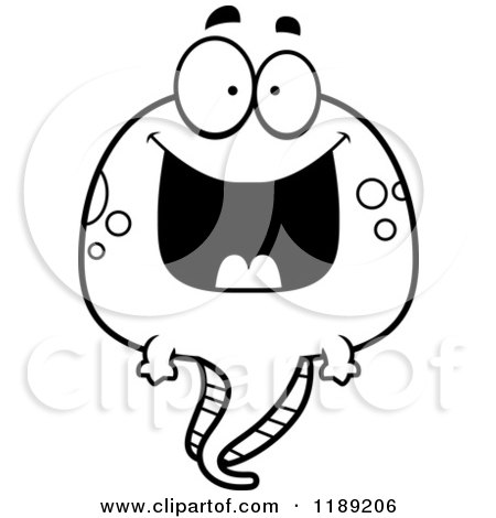 Cartoon of a Black And White Happy Grinning Tadpole Mascot - Royalty Free Vector Clipart by Cory Thoman