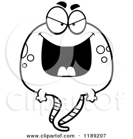 Cartoon of a Black And White Grinning Evil Tadpole Mascot - Royalty Free Vector Clipart by Cory Thoman