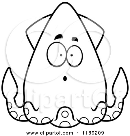 Cartoon of a Black and White Surprised Squid - Royalty Free Vector Clipart by Cory Thoman