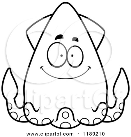 Cartoon of a Black and White Happy Squid - Royalty Free Vector Clipart by Cory Thoman