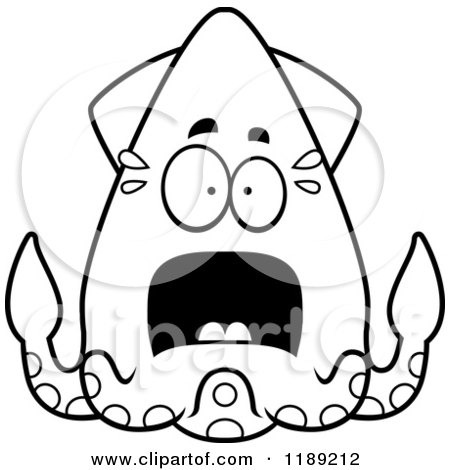 Cartoon of a Black and White Scared Squid - Royalty Free Vector Clipart by Cory Thoman