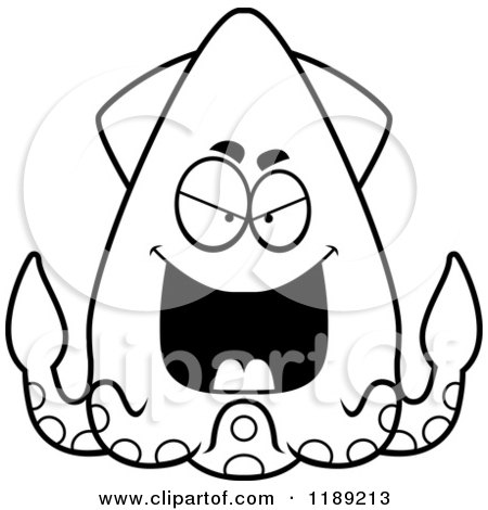 Cartoon of a Black and White Evil Squid - Royalty Free Vector Clipart by Cory Thoman