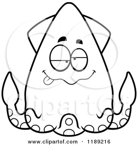 Cartoon of a Black and White Drunk Squid - Royalty Free Vector Clipart by Cory Thoman