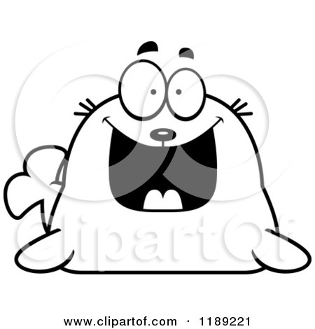 Cartoon of a Black and White Happy Grinning Seal - Royalty Free Vector Clipart by Cory Thoman