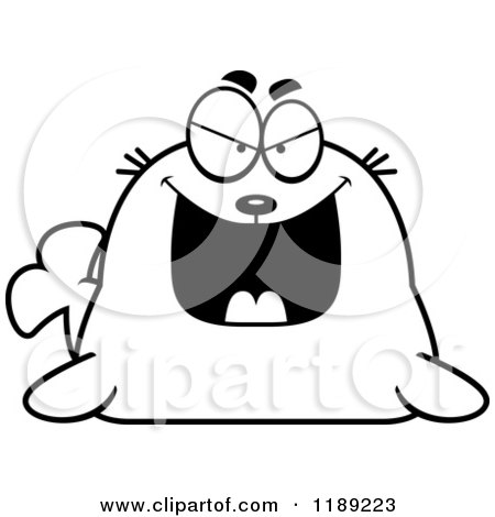 Cartoon of a Black and White Grinning Evil Seal - Royalty Free Vector Clipart by Cory Thoman