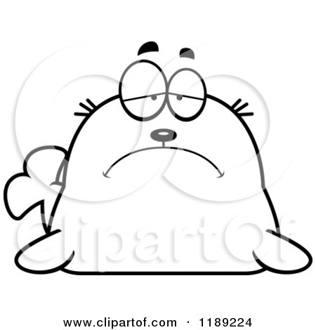 Cartoon of a Black and White Depressed Seal - Royalty Free Vector Clipart by Cory Thoman